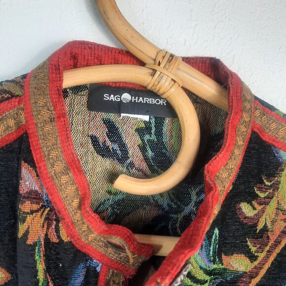 Vintage Sag Harbor Tapestry Jacket Womens 14? Paisley Button Up Navy Red Gold - Picture 4 of 8